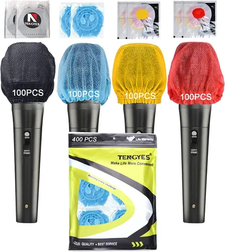400 unidades (200 paquetes) Fundas higiénicas desechables para micrófono no tejidas para micrófono de mano, cubierta protectora para micrófono para