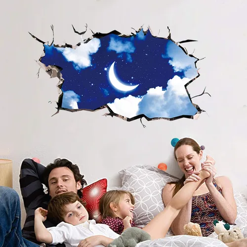 Miniatura 4 de Calcomanías de pared 3D con cielo azul y nubes blancas, decoración de techo para el hogar, cocina, habitación, sala de estar, despegar y pegar
