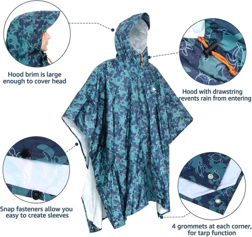 Miniatura 3 de Anyoo Waterproof Rain Poncho for Adults Lightweight Raincoat for Men Women Jacket Coat Hooded for Hiking Outdoor Activities