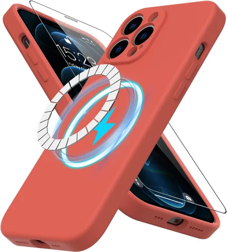 Miniatura 15 de DEENAKIN Funda magnética de silicona para iPhone 12 Pro con protector de pantalla, compatible con MagSafe, protección de cámara, funda protectora