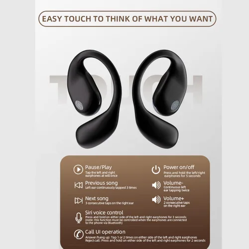 Miniatura 3 de Auriculares con clip de oreja abierta, auriculares inalámbricos de conducción de aire, Bluetooth 5.3, micrófono integrado, reducción de ruido