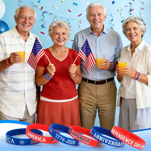 Miniatura 3 de JUNEBRUSHS 42 pulseras de silicona para el 250 aniversario, pulseras patrióticas, color rojo, blanco y azul, para celebración de aniversario de 250