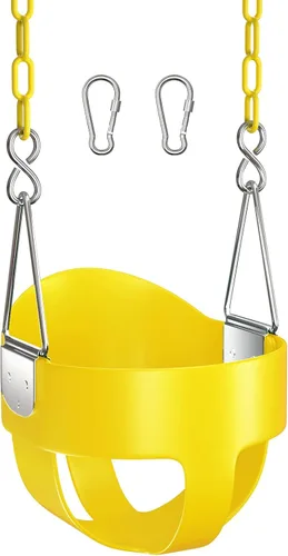 Miniatura 7 de AGPTEK Asiento de columpio de respaldo alto para niños pequeños, columpio infantil con cadenas de columpio y mosquetones recubiertos amarillos, Verde