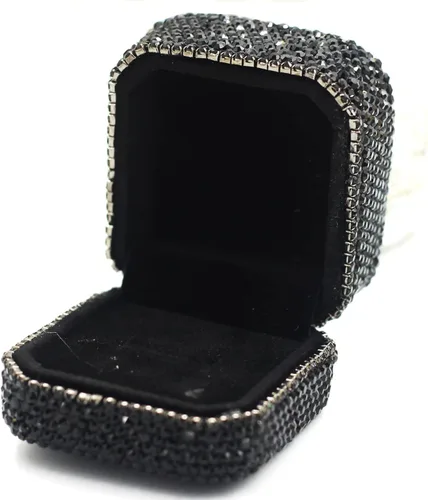 Miniatura 2 de Caja de anillos de cristal de lujo para aretes, caja de almacenamiento de joyería, caja de regalo para anillo de propuesta, ceremonia, boda, Negro