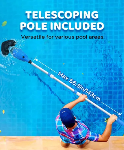 Miniatura 4 de Aspiradora de piscina para piscina sobre el suelo con un poste telescópico, 80 minutos de tiempo de funcionamiento, limpiador de piscina recargable