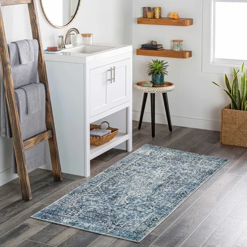 Miniatura 6 de Morebes Alfombra Bohemia Azul para Baño 2x4.3 pies, Alfombra de Pasillo Lavable Antideslizante Tapete de Baño Suave, Alfombras de Piso