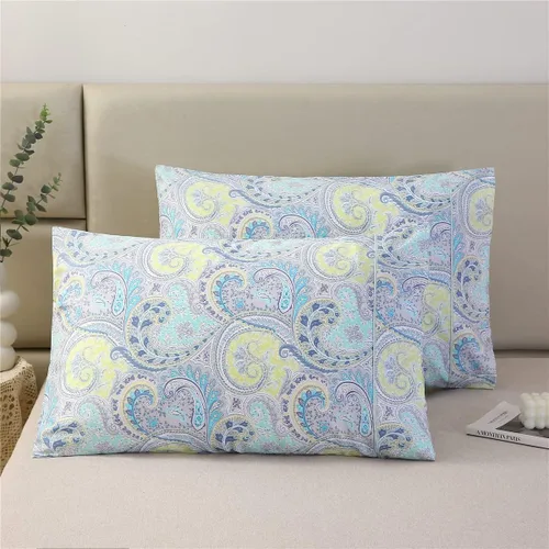 Miniatura 18 de URBONUR Juego de 2 fundas de almohada 100% algodón tamaño Queen con estampado de hojas de jardín y pájaros, fundas de almohada suaves y Hojas verdes