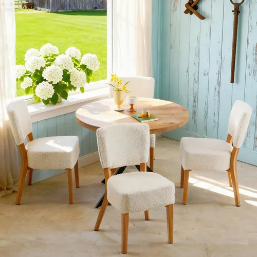 Miniatura 4 de Juego de mesa redonda de comedor de 5 piezas, moderno juego de sillas de cocina pequeñas de 37 pulgadas, sillas de comedor apilables tapizadas