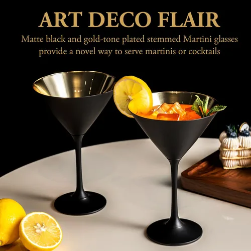 Miniatura 2 de MyGift Copas de Martini modernas de 8 onzas en negro mate y tono dorado metálico plateado, vasos para beber para una fiesta de cóctel, boda o cena