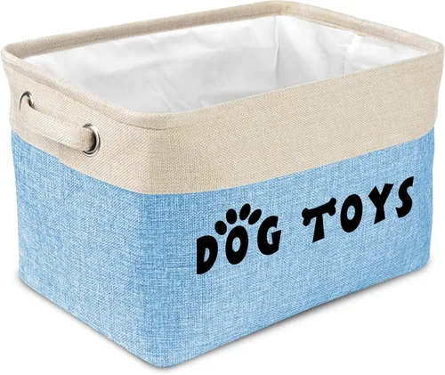 Miniatura 14 de PET ARTIST Cesta de juguetes para perros, caja plegable para juguetes para perros con asas cómodas, organizador grande de almacenamiento de juguetes