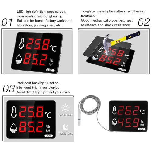 Miniatura 3 de Medidor de humedad de temperatura digital con sonda externa Pantalla LED termómetro higrómetro