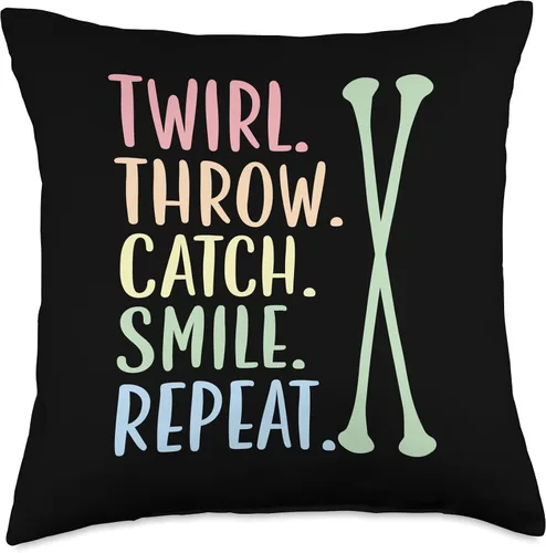 Miniatura 4 de Majorette Gymnastic Dancing Baton Twirl Catch. Smile. Repeat. Baton - Almohada giratoria, 16 x 16 pulgadas, multicolor