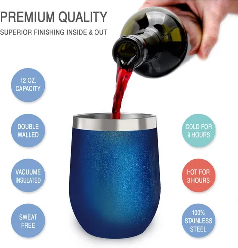 Miniatura 2 de CHILLOUT LIFE Vasos Tumblers de Vino de Acero Inoxidable de 12 onzas Paquete de 2 - Vasos de Vino con Aislamiento al Vacío de Doble Pared con Tapas