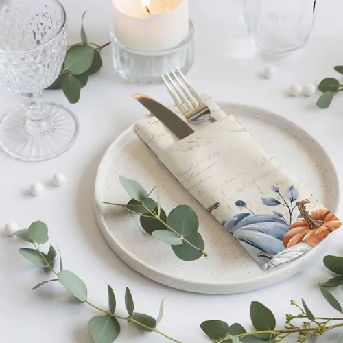 Miniatura 8 de Elegant Pumpkins - Servilletas de tela de lino de 8 paquetes, servilletas reutilizables de mesa de cóctel para boda, fiesta, almuerzo, hotel, Azul