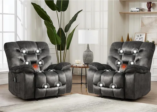 Miniatura 37 de HAOMARKETS Silla reclinable eléctrica con masaje y calor, sillas reclinables eléctricas de 41 pulgadas de ancho con puerto USB, sofá reclinable