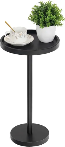 HOOBRO Mesa auxiliar redonda pequeña, mesa de bebidas de bambú, mesa de café Martini con acento de pedestal para espacios pequeños en sala de estar,