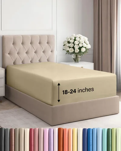 Miniatura 93 de Sábana bajera ajustable extra profunda tamaño completo – Sábana bajera individual de lujo para hotel únicamente – Se adapta fácilmente a colchones
