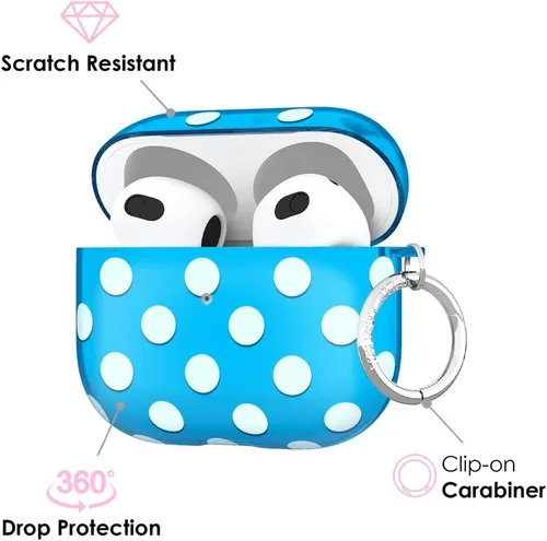 Miniatura 4 de Velvet Caviar Compatible with AirPods 3rd Generation Case with Keychain - Cute Protective Hard AirPod 3 Cases for Women - Blue Aquamarine Polka Dot