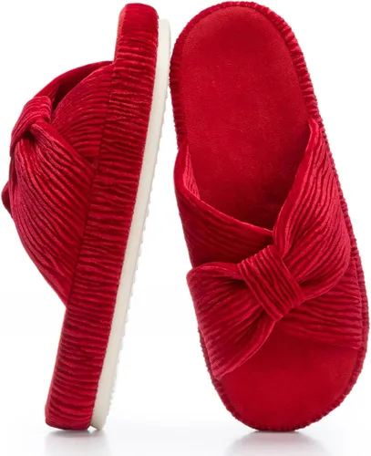 Miniatura 20 de Chantomoo - Pantuflas para mujer de espuma viscoelástica para la casa con cordón, lazo y tiras cruzadas, zapatos de cama cómodos y de moda