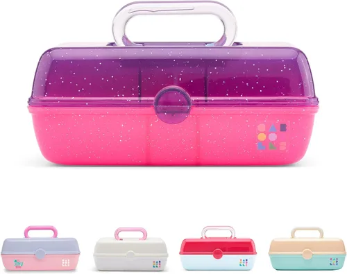 Miniatura 16 de Caboodles Pretty in Petite - Caja de maquillaje de dos tonos rosa sobre lavanda, caja organizadora de plástico duro, 2 bandejas giratorias, espejo