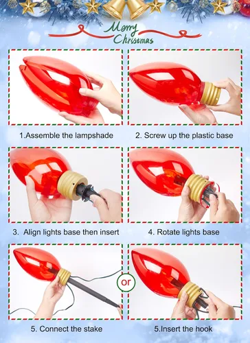 Miniatura 6 de Luces de cadena navideñas súper jumbo de 11 pies con 5 LED o luces marcadoras de sendero, decoraciones navideñas para exteriores - luces colgantes