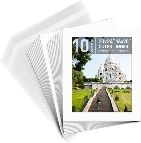 Miniatura 11 de Golden State Art, Paquete de 10 alfombrillas blancas de 8 x 10 pulgadas con núcleo blanco corte biselado para fotos de 5 x 7 + respaldo + bolsas