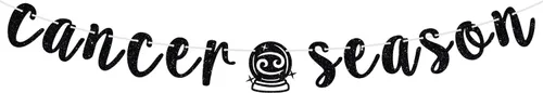 Cartel de la temporada de cáncer, cartel negro con purpurina de feliz cumpleaños, gran energía contra el cáncer, 12 constelaciones del zodiaco tema
