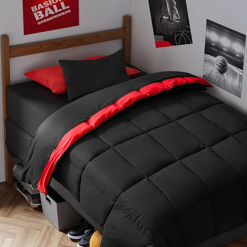 Miniatura 2 de Anluoer Juego de edredón Twin XL, 5 piezas de cama negra en una bolsa, juegos de ropa de cama para todas las estaciones con 1 edredón (68" x 88"), 1