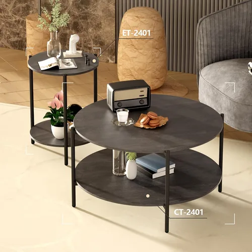 Miniatura 6 de Mesa auxiliar redonda, mesas auxiliares circulares de 2 niveles con almacenamiento de madera rústica de 15.75 pulgadas, mesas auxiliares pequeñas