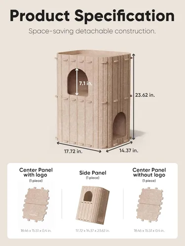 Miniatura 8 de FUKUMARU Casa para Gatos de Interior, Cama de Gato de 2 Plantas Grande Cueva de Felpa, Túnel Acogedor Cubierto para Gatos, Refugio para Múltiples
