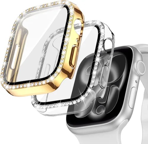 Miniatura 23 de Goton - Pack de 2 Fundas Bling para Apple Watch con Protector de Pantalla 40mm SE 3/2/1, Series 6/5/4, Funda con Purpurina para Mujer con Diamantes
