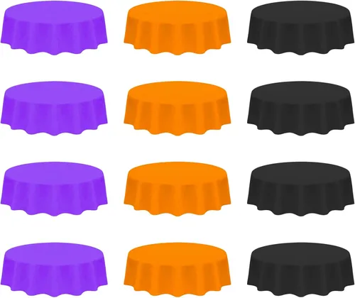Miniatura 8 de Eunika 12 manteles de plástico desechables de Halloween, 54 x 108 pulgadas, mantel italiano rectangular a granel, negro, naranja, morado