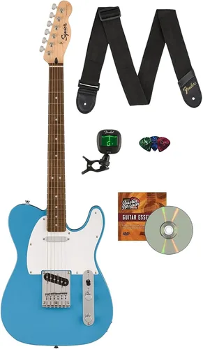 Fender Squier Sonic Telecaster - Paquete California Blue con afinador, correa, púas y DVD de guitarra Austin Bazaar Azul (California Blue)
