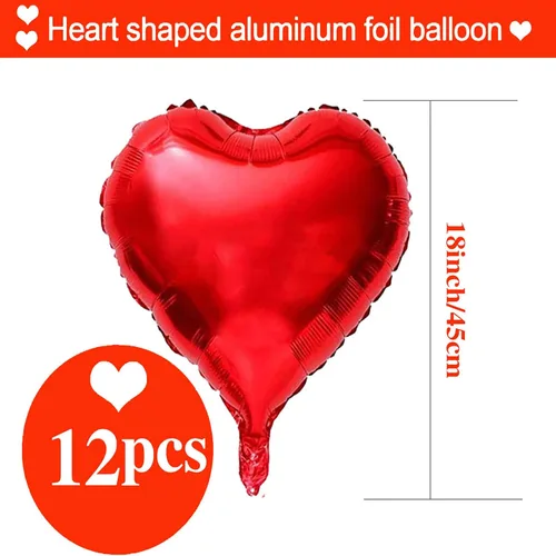 Miniatura 2 de 12 globos de aluminio con forma de corazón rojo, globos de 18 pulgadas, decoraciones de papel de aluminio adecuados para fiestas de cumpleaños