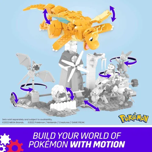 Miniatura 6 de MEGA Figura de acción de Pokémon Juguetes de construcción para niños, Dragonite con 388 piezas y movimiento de aleteo de alas, Idea de regalo