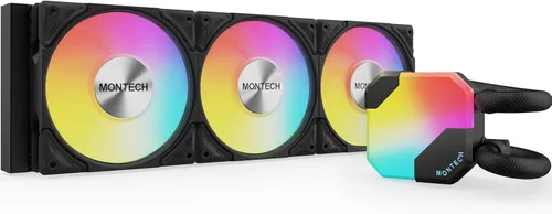 Montech HyperFlow ARGB 360 - Enfriador líquido AIO para CPU, Compatible con Intel y AMD, Rendimiento líder en la tabla, Diseño de bomba de agua de