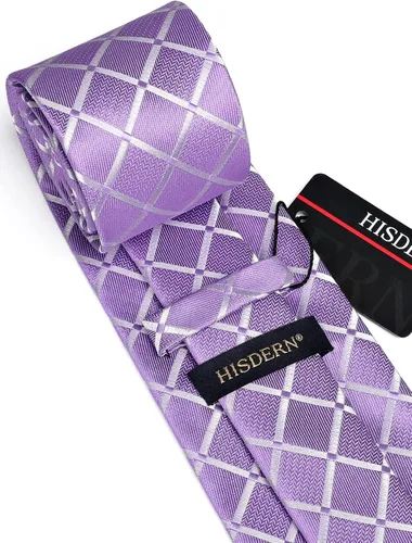 Miniatura 76 de HISDERN Conjunto de corbata a cuadros a cuadros pañuelo tejido clásico formal para hombre corbata y bolsillo cuadrado