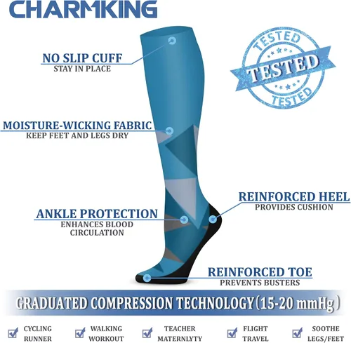 Miniatura 101 de CHARMKING - Calcetines de compresión para mujeres y hombres (3 pares), 15-20 mm Hg, el mejor apoyo para atletismo, running o ciclismo, mejora