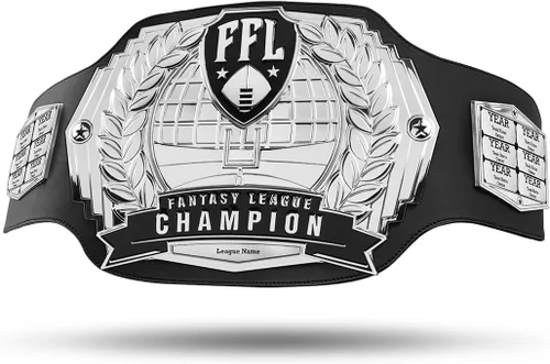 Miniatura 9 de TrophySmack Cinturón de campeonato de fútbol de fantasía – Cinturón de campeonato perpetuo de 12 años con grabados opcionales (Oro o Plata)