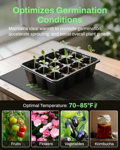 Miniatura 6 de BN-LINK Alfombrilla de calor para plántulas duradera para inicio de semillas 10" x 20.75", paquete de 2 alfombrillas impermeables de calentamiento