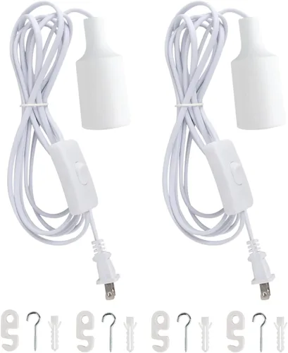 Kit de luces colgantes enchufables, luces colgantes retro con cable de enchufe, lámpara colgante industrial E26 E27, cable de 9.8 pies con Blanco