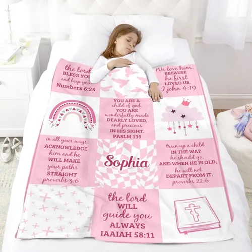Miniatura 2 de Artsadd Regalos cristianos para niña, mantas personalizadas con nombre – Am a Child of God – Manta personalizada inspiradora para cumpleaños
