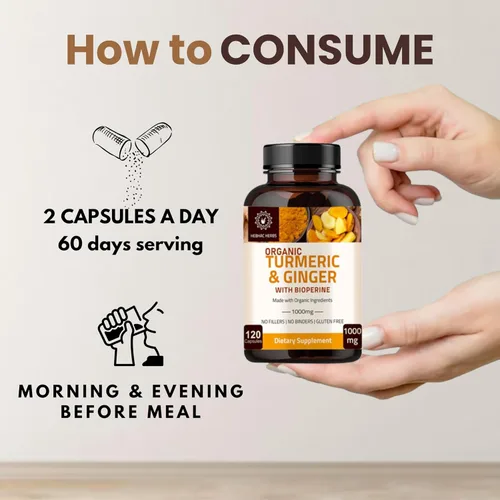 Miniatura 3 de Cúrcuma jengibre con pimienta negra y jengibre 1000 mg 120 cápsulas Suplemento de cúrcuma y jengibre con 95% de curcuminoides Suplemento extra