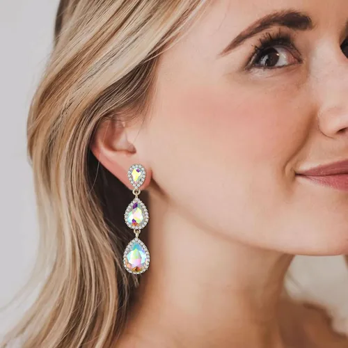 Miniatura 86 de EleQueen Pendientes de cristal austriaco en tono dorado para mujer, forma de pera de 2.5 pulgadas, color esmeralda
