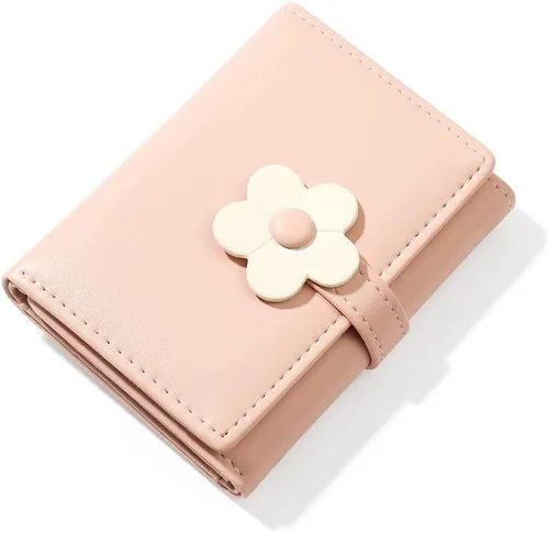 Miniatura 39 de MEISEE Billetera pequeña para niñas y mujeres, billetera de tres pliegues, bolsillo para efectivo, con estampado de flores, monedero con ventana
