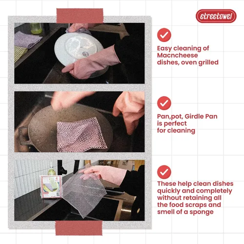Miniatura 7 de Limpiador de platos resistente (4 piezas) almohadillas de tela antiarañazos y limpiadores de ollas con red – Reemplazar esponjas de cocina