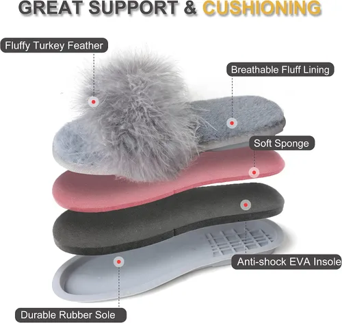 Miniatura 4 de Fur Story Pantuflas peludas para mujer, con punta abierta, de espuma viscoelástica, esponjosas, para casa