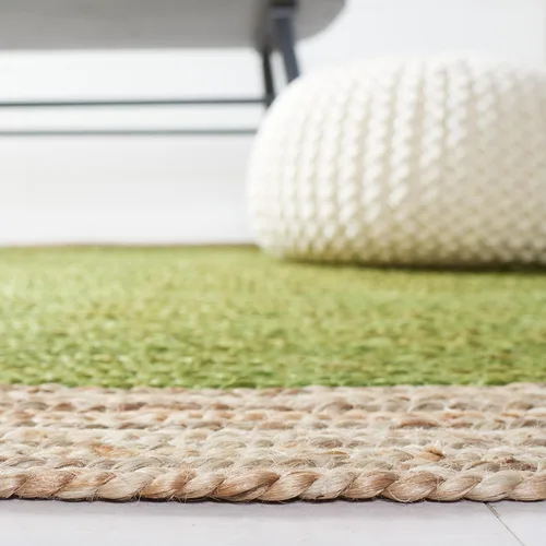 Miniatura 5 de SAFAVIEH Alfombra de Área Redonda de 10' - Colección de Fibra Natural - Verde y Marrón Natural, Yute Hecho a Mano, Diseño de Borde Trenzado (NF801G)
