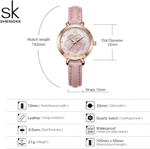 Miniatura 2 de SHENGKE Reloj de cuero para mujer reloj de lujo para mujer resistente al agua para mujer