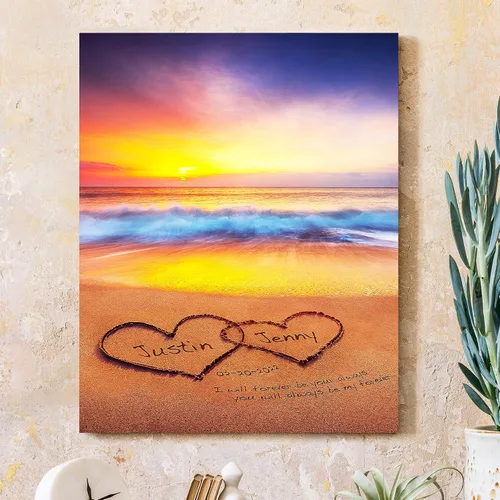 Miniatura 56 de CP CANVASPATH Nombre y fecha de pareja en la playa, impresiones en lienzo personalizadas, regalo de amor para aniversario, boda, cumpleaños y Arte